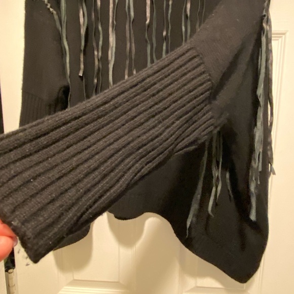 Malandrino Women’s Cashmere Leather Accented Black Turtleneck Sweater Oversized - Picture 5 of 16